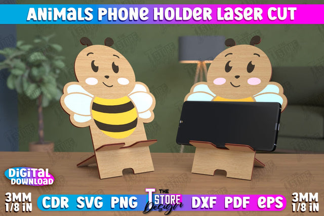 Phone Stand | Smartphone Table Stand | Phone Holder | Bee Design | CNC Files SVG The T Store Design 