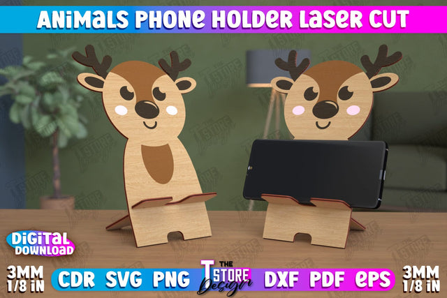 Phone Stand | Smartphone Table Stand | Phone Holder | Deer Design | CNC Files SVG The T Store Design 
