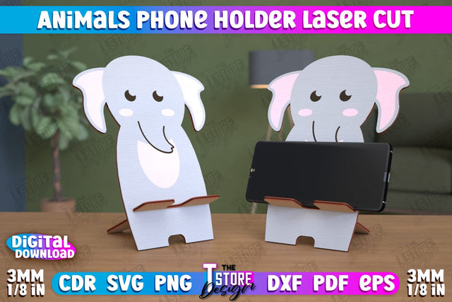Phone Stand | Smartphone Table Stand | Phone Holder | Elephant Design | CNC Files SVG The T Store Design 