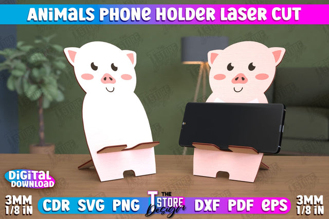 Phone Stand | Smartphone Table Stand | Phone Holder | Pig Design | CNC Files SVG The T Store Design 