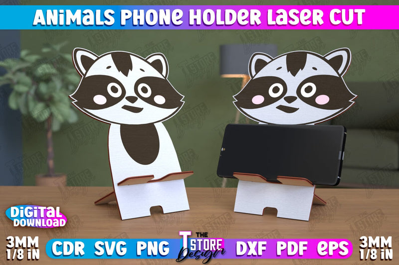 Phone Stand | Smartphone Table Stand | Phone Holder | Raccoon Design | CNC Files SVG The T Store Design 
