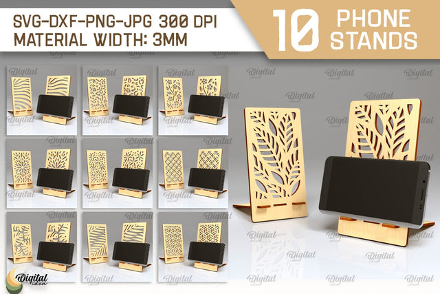 Phone Stands Laser Cut Bundle. 3D Phone Holders SVG SVG Evgenyia Guschina 