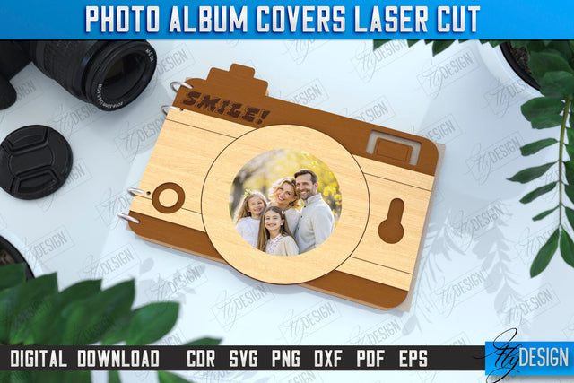 Photo Album Cover Laser Cut | Camera Shape | Wooden Photo Album | CNC File SVG Fly Design 