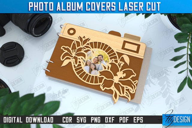 Photo Album Cover Laser Cut | Camera Shape | Wooden Photo Album | CNC File SVG Fly Design 