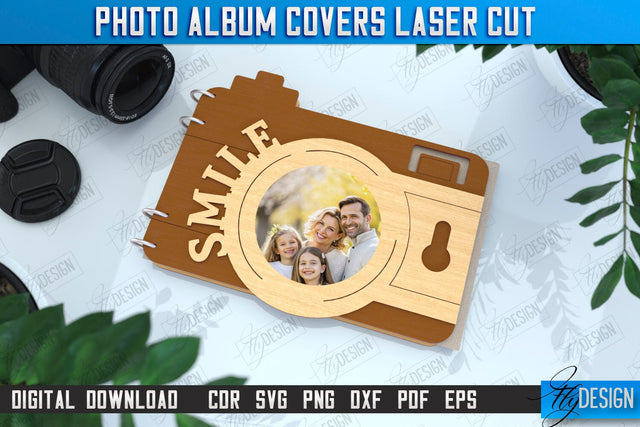 Photo Album Cover Laser Cut | Camera Shape | Wooden Photo Album | CNC File SVG Fly Design 
