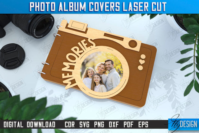 Photo Album Cover Laser Cut | Camera Shape | Wooden Photo Album | CNC File SVG Fly Design 