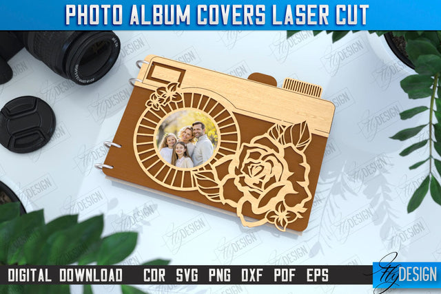 Photo Album Cover Laser Cut | Camera Shape | Wooden Photo Album | CNC File SVG Fly Design 