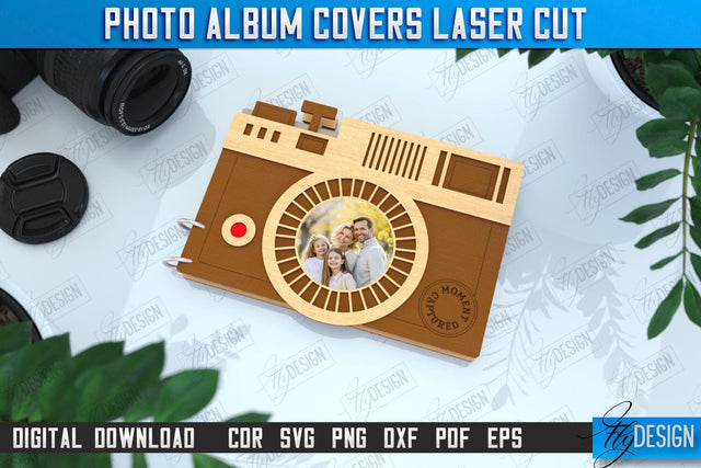 Photo Album Cover Laser Cut | Camera Shape | Wooden Photo Album | CNC File SVG Fly Design 