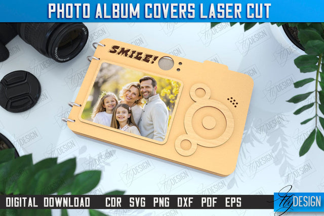 Photo Album Cover Laser Cut | Camera Shape | Wooden Photo Album | CNC File SVG Fly Design 