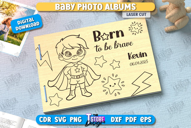 Photo Album Cover Laser Cut | Kids Design | Wooden Photo Album | CNC File SVG The T Store Design 