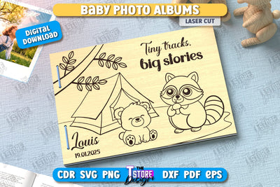 Photo Album Cover Laser Cut | Kids Design | Wooden Photo Album | CNC File SVG The T Store Design 