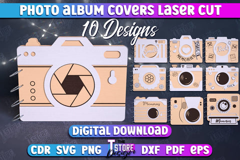 Photo Album Covers Bundle | Book Cover | Wooden Binder | Camera Shape | CNC Files SVG The T Store Design 