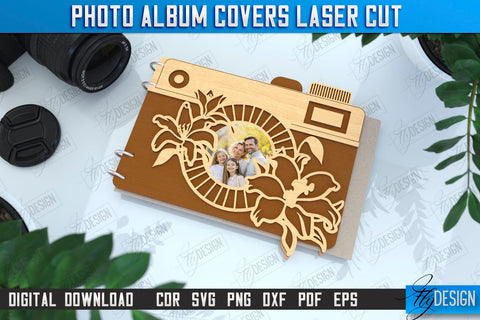 Photo Album Covers Laser Cut Bundle | Camera Shape | Wooden Photo Album | CNC Files SVG Fly Design 