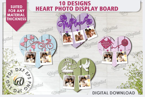 Photo Display Boards Laser Cut Bundle. Valentine Hearts SVG SVG Evgenyia Guschina 
