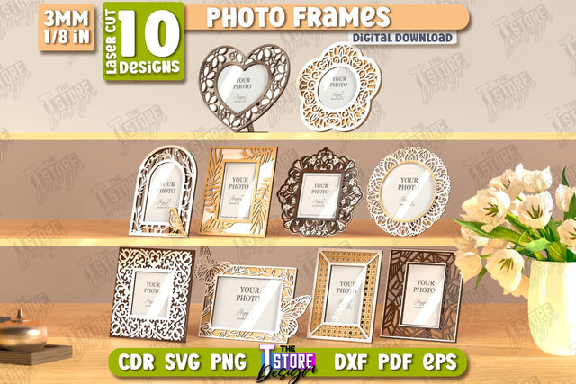 Photo Frame Laser Cut Bundle | Desktop Picture Frame | Home Interior | Gift Idea | CNC Files SVG The T Store Design 