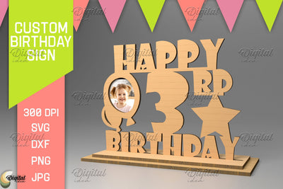 Photo Frame Laser Cut. Personalized Birthday Sign SVG Evgenyia Guschina 