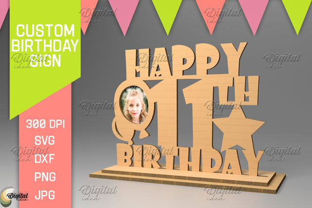 Photo Frame Laser Cut. Personalized Birthday Sign SVG Evgenyia Guschina 
