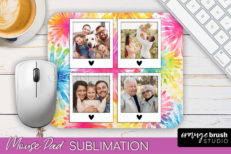 Photo Frame Mouse Pad Sublimation, Tie Dye Picture Mousepad Sublimation OrangeBrushStudio 