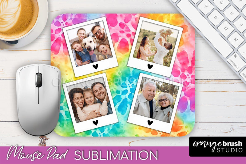 Photo Frame Mouse Pad Sublimation, Tie Dye Picture Mousepad Sublimation OrangeBrushStudio 