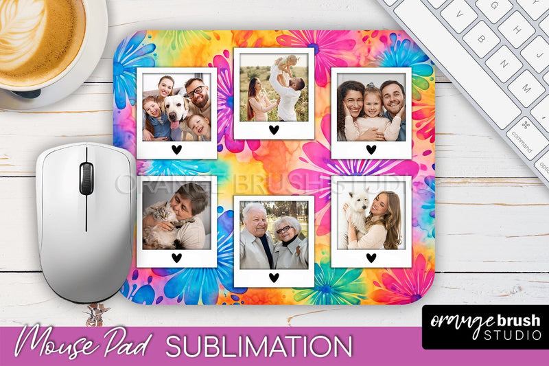 Photo Frame Mouse Pad Sublimation, Tie Dye Picture Mousepad Sublimation OrangeBrushStudio 