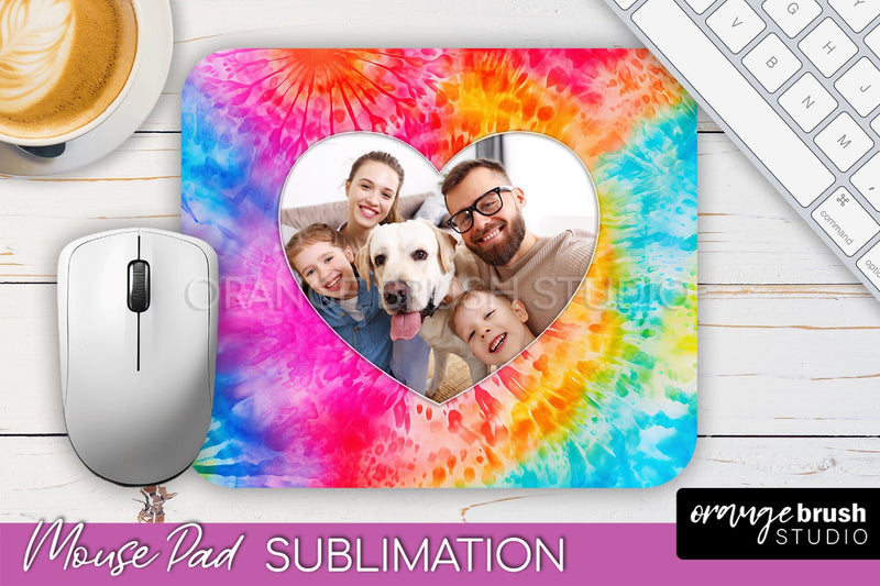 Photo Frame Mouse Pad Sublimation, Tie Dye Picture Mousepad Sublimation OrangeBrushStudio 