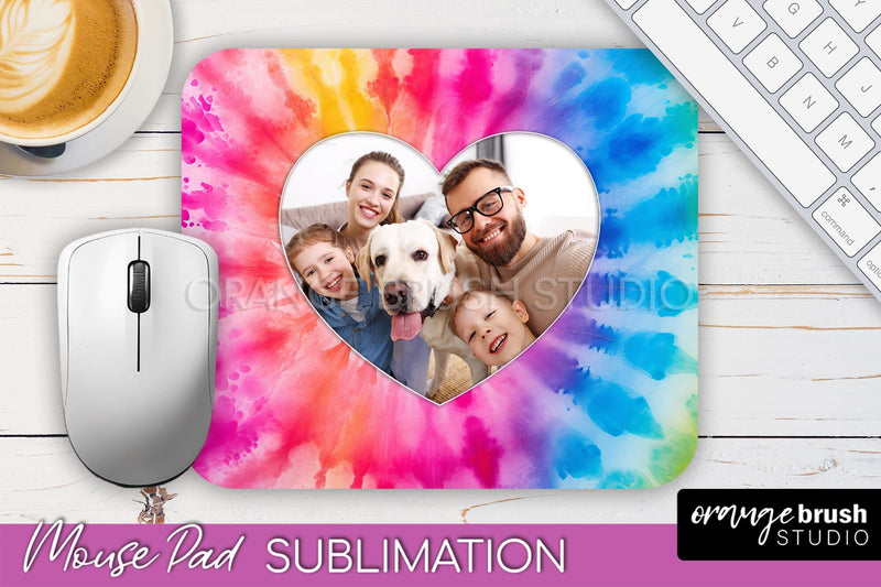 Photo Frame Mouse Pad Sublimation, Tie Dye Picture Mousepad Sublimation OrangeBrushStudio 