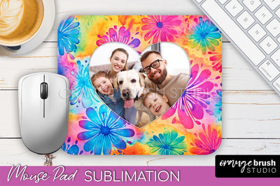 Photo Frame Mouse Pad Sublimation, Tie Dye Picture Mousepad Sublimation OrangeBrushStudio 