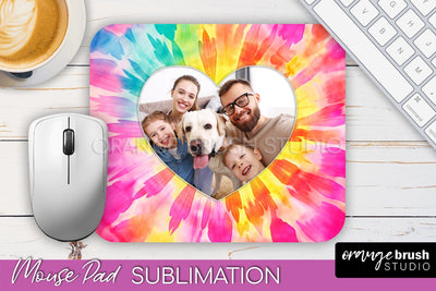 Photo Frame Mouse Pad Sublimation, Tie Dye Picture Mousepad Sublimation OrangeBrushStudio 