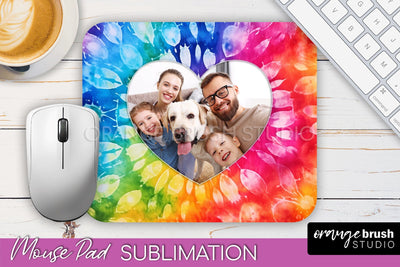 Photo Frame Mouse Pad Sublimation, Tie Dye Picture Mousepad Sublimation OrangeBrushStudio 
