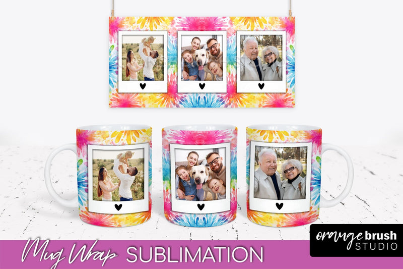 Photo Frame Mug Wrap - Rainbow Tie Dye Mug Sublimation Sublimation OrangeBrushStudio 