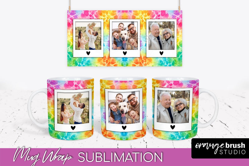 Photo Frame Mug Wrap - Rainbow Tie Dye Mug Sublimation Sublimation OrangeBrushStudio 