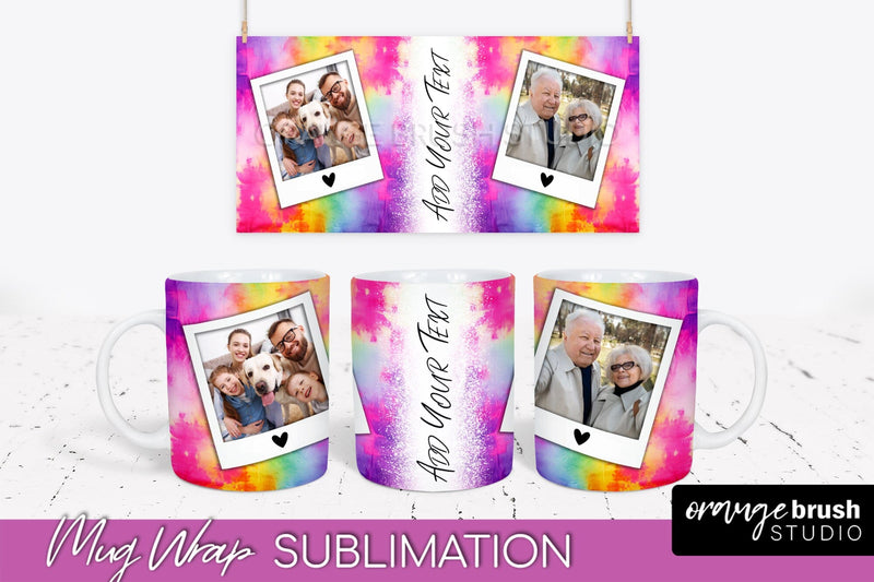 Photo Frame Mug Wrap - Rainbow Tie Dye Mug Sublimation Sublimation OrangeBrushStudio 