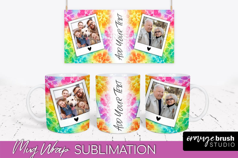 Photo Frame Mug Wrap - Rainbow Tie Dye Mug Sublimation Sublimation OrangeBrushStudio 