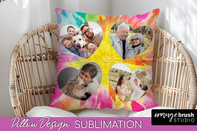 Photo Frame Pillow Sublimation - Tie Dye Pillow Cover PNG Sublimation OrangeBrushStudio 