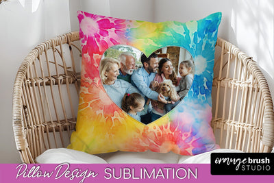 Photo Frame Pillow Sublimation - Tie Dye Pillow Cover PNG Sublimation OrangeBrushStudio 