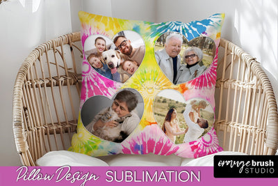 Photo Frame Pillow Sublimation - Tie Dye Pillow Cover PNG Sublimation OrangeBrushStudio 
