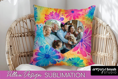 Photo Frame Pillow Sublimation - Tie Dye Pillow Cover PNG Sublimation OrangeBrushStudio 