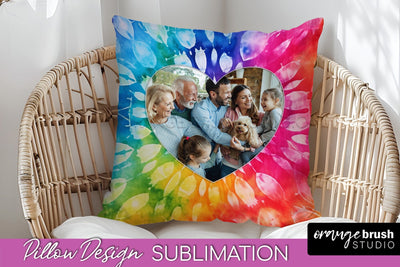 Photo Frame Pillow Sublimation - Tie Dye Pillow Cover PNG Sublimation OrangeBrushStudio 