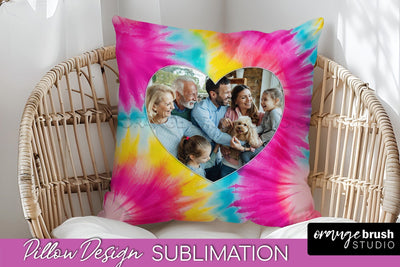 Photo Frame Pillow Sublimation - Tie Dye Pillow Cover PNG Sublimation OrangeBrushStudio 