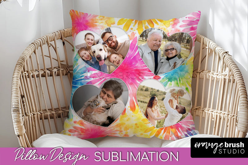 Photo Frame Pillow Sublimation - Tie Dye Pillow Cover PNG Sublimation OrangeBrushStudio 