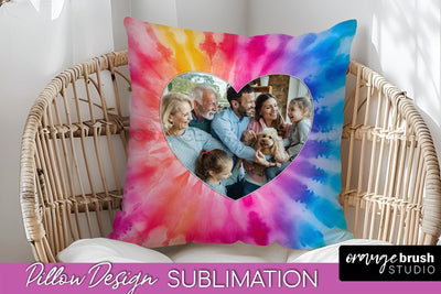 Photo Frame Pillow Sublimation - Tie Dye Pillow Cover PNG Sublimation OrangeBrushStudio 