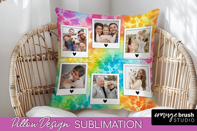 Photo Frame Pillow Sublimation - Tie Dye Pillow Cover PNG Sublimation OrangeBrushStudio 