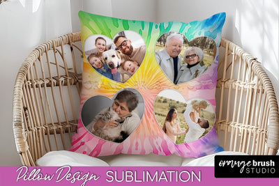 Photo Frame Pillow Sublimation - Tie Dye Pillow Cover PNG Sublimation OrangeBrushStudio 