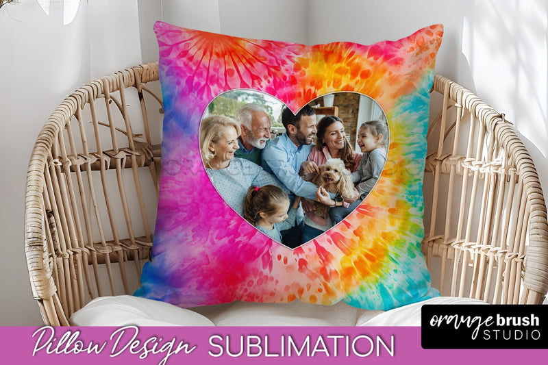 Photo Frame Pillow Sublimation - Tie Dye Pillow Cover PNG Sublimation OrangeBrushStudio 
