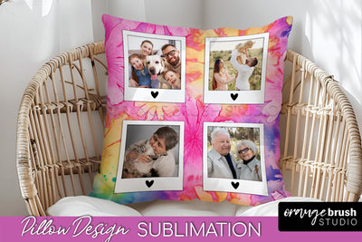 Photo Frame Pillow Sublimation - Tie Dye Pillow Cover PNG Sublimation OrangeBrushStudio 