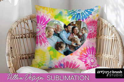 Photo Frame Pillow Sublimation - Tie Dye Pillow Cover PNG Sublimation OrangeBrushStudio 