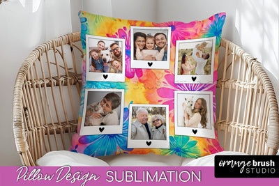 Photo Frame Pillow Sublimation - Tie Dye Pillow Cover PNG Sublimation OrangeBrushStudio 