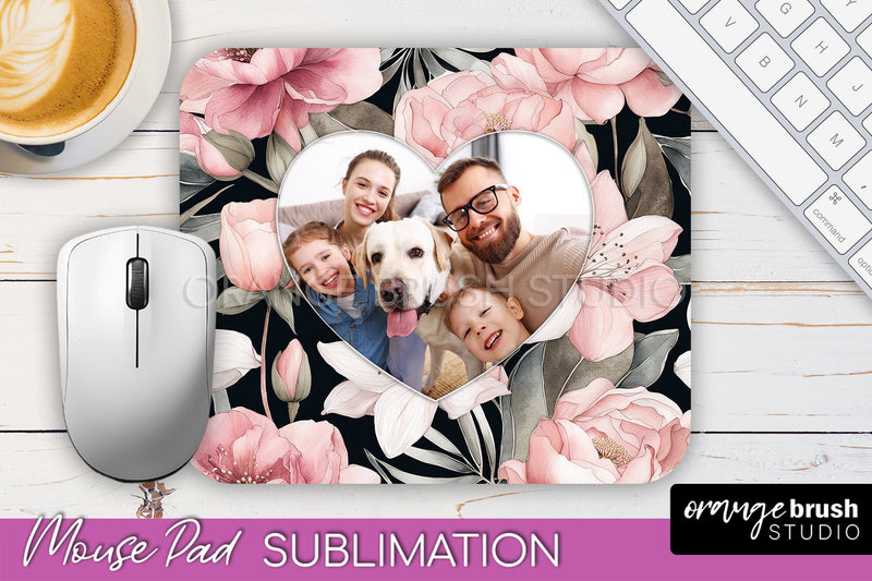 Photo Mouse Pad Sublimation, Floral Mouse Pad Picture Frame Sublimation OrangeBrushStudio 
