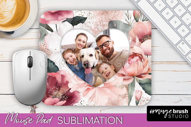 Photo Mouse Pad Sublimation, Floral Mouse Pad Picture Frame Sublimation OrangeBrushStudio 