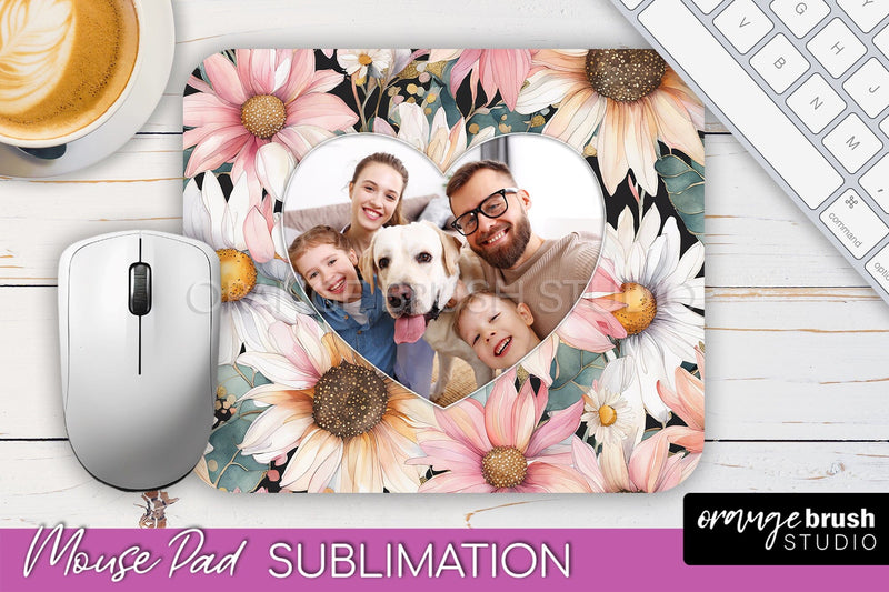 Photo Mouse Pad Sublimation, Floral Mouse Pad Picture Frame Sublimation OrangeBrushStudio 